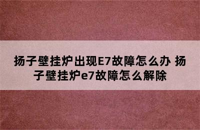 扬子壁挂炉出现E7故障怎么办 扬子壁挂炉e7故障怎么解除